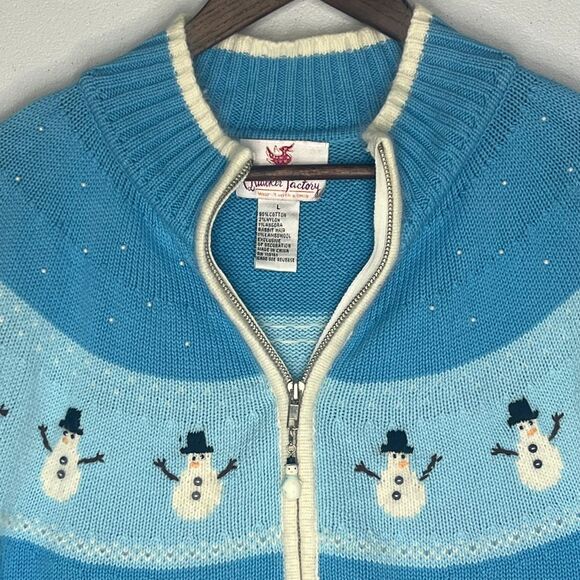 Quacker Factory Sweater Cardigan Full Zip Cotton Angora Snowman Winter Festive L - Picture 6 of 12